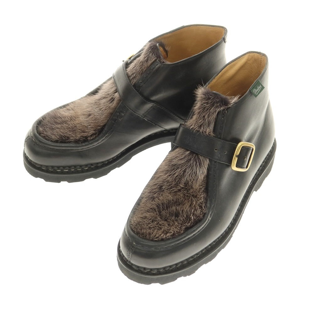 [Used] Paraboot International Gallery BEAMS special order MILLY BRIDE VISON mink fur monk strap boots black [41 1/2] [Condition rank A] [Men&