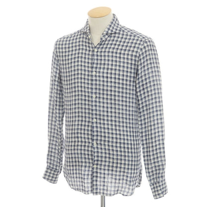 [Used] GUY ROVER Linen Check Horizontal Collar Casual Shirt Navy x White [38] [Condition Rank C] [Men&