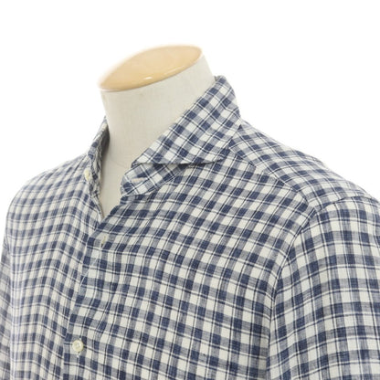 [Used] GUY ROVER Linen Check Horizontal Collar Casual Shirt Navy x White [38] [Condition Rank C] [Men&