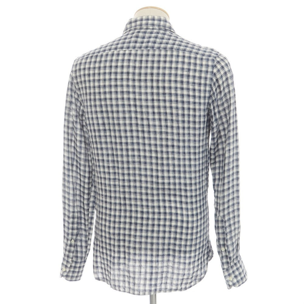 [Used] GUY ROVER Linen Check Horizontal Collar Casual Shirt Navy x White [38] [Condition Rank C] [Men&