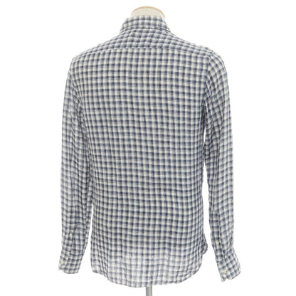 [Used] GUY ROVER Linen Check Horizontal Collar Casual Shirt Navy x White [38] [Condition Rank C] [Men&