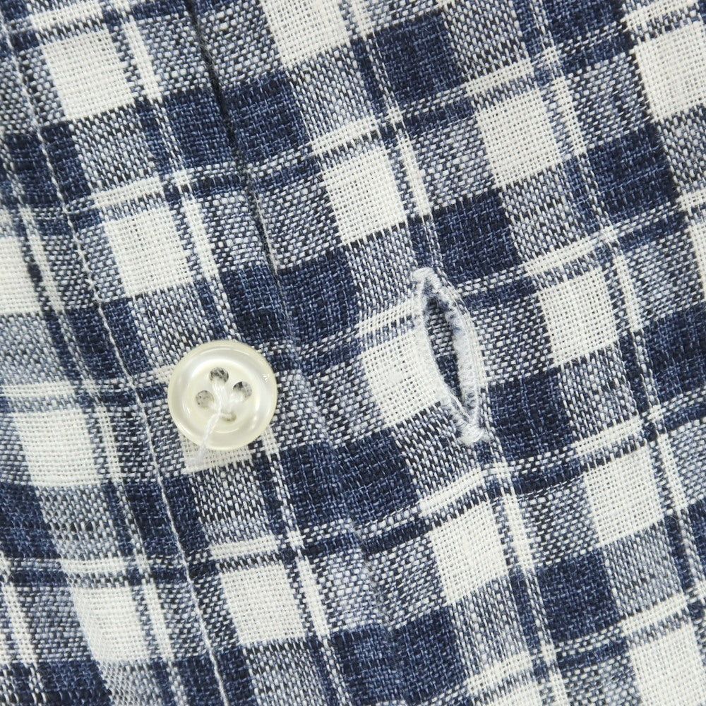 [Used] GUY ROVER Linen Check Horizontal Collar Casual Shirt Navy x White [38] [Condition Rank C] [Men&