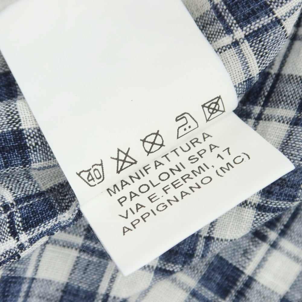 [Used] GUY ROVER Linen Check Horizontal Collar Casual Shirt Navy x White [38] [Condition Rank C] [Men&