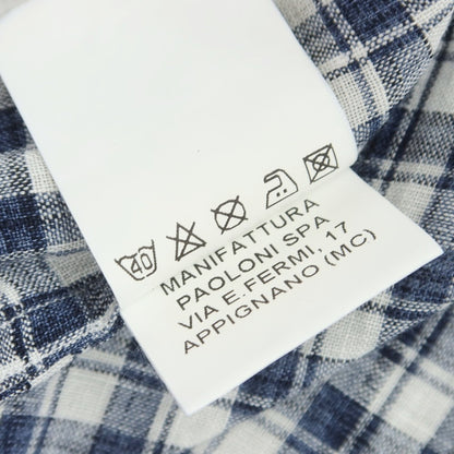 [Used] GUY ROVER Linen Check Horizontal Collar Casual Shirt Navy x White [38] [Condition Rank C] [Men&