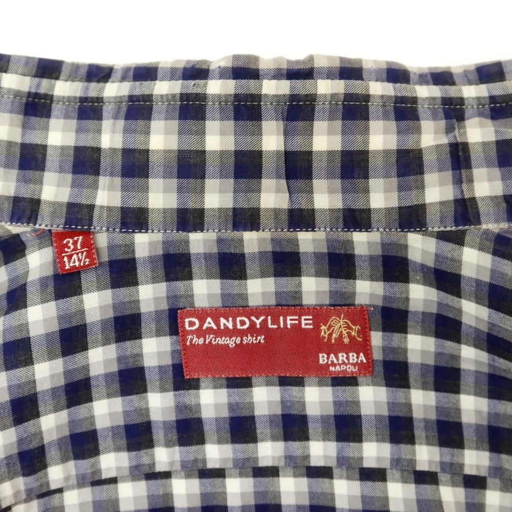 【中古】バルバ ダンディライフ BARBA DANDY LIFE コットン チェック ホリゾンタルカラー カジュアルシャツ ネイビーxグレー【 37 】【 状態ランクC 】【 メンズ 】