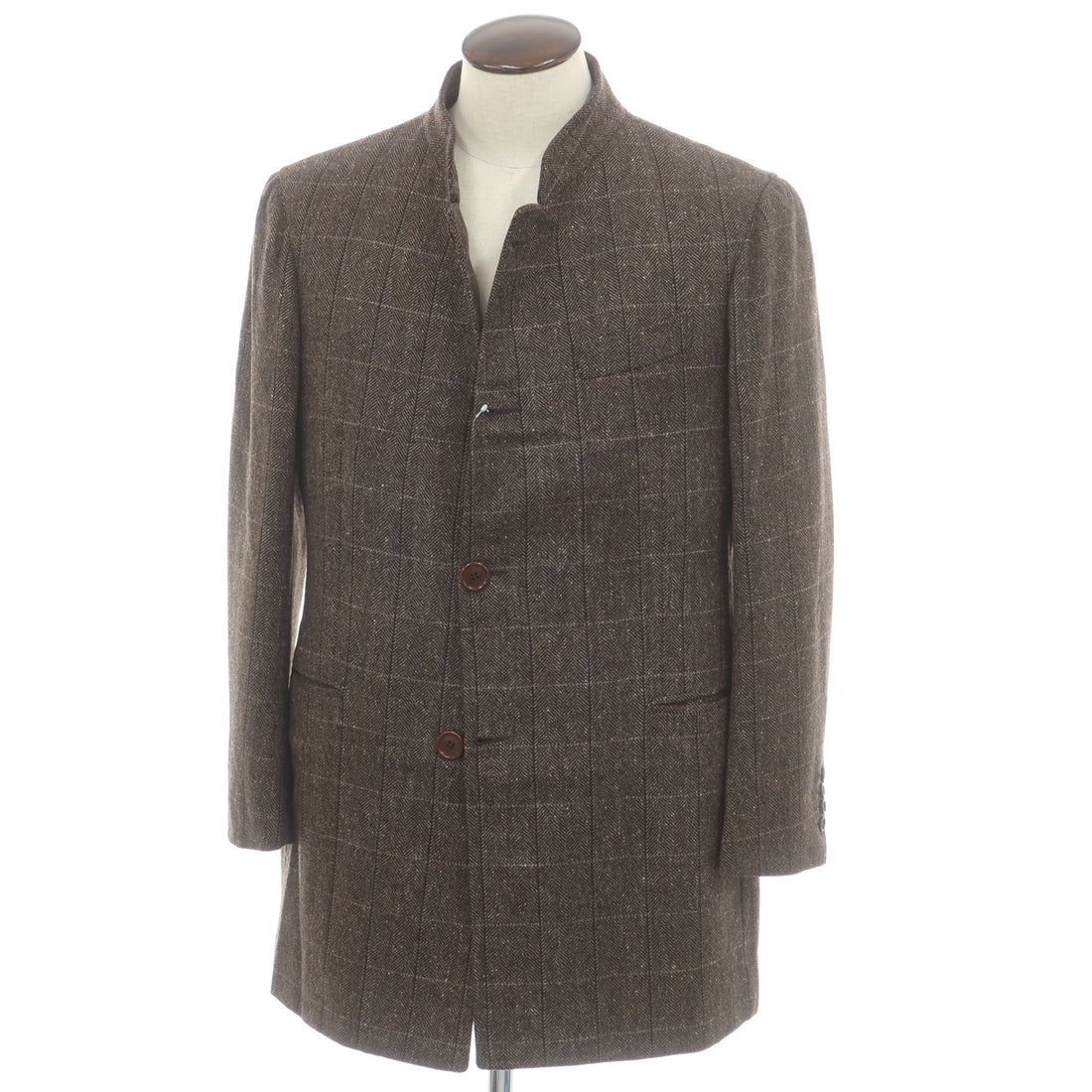 【中古】ラベラ サルトリア ナポレターナ La vera Sartoria Napoletana ウール ツイード ヘリンボーンチェック コート ブラウン【 50 】【 状態ランクB 】【 メンズ 】