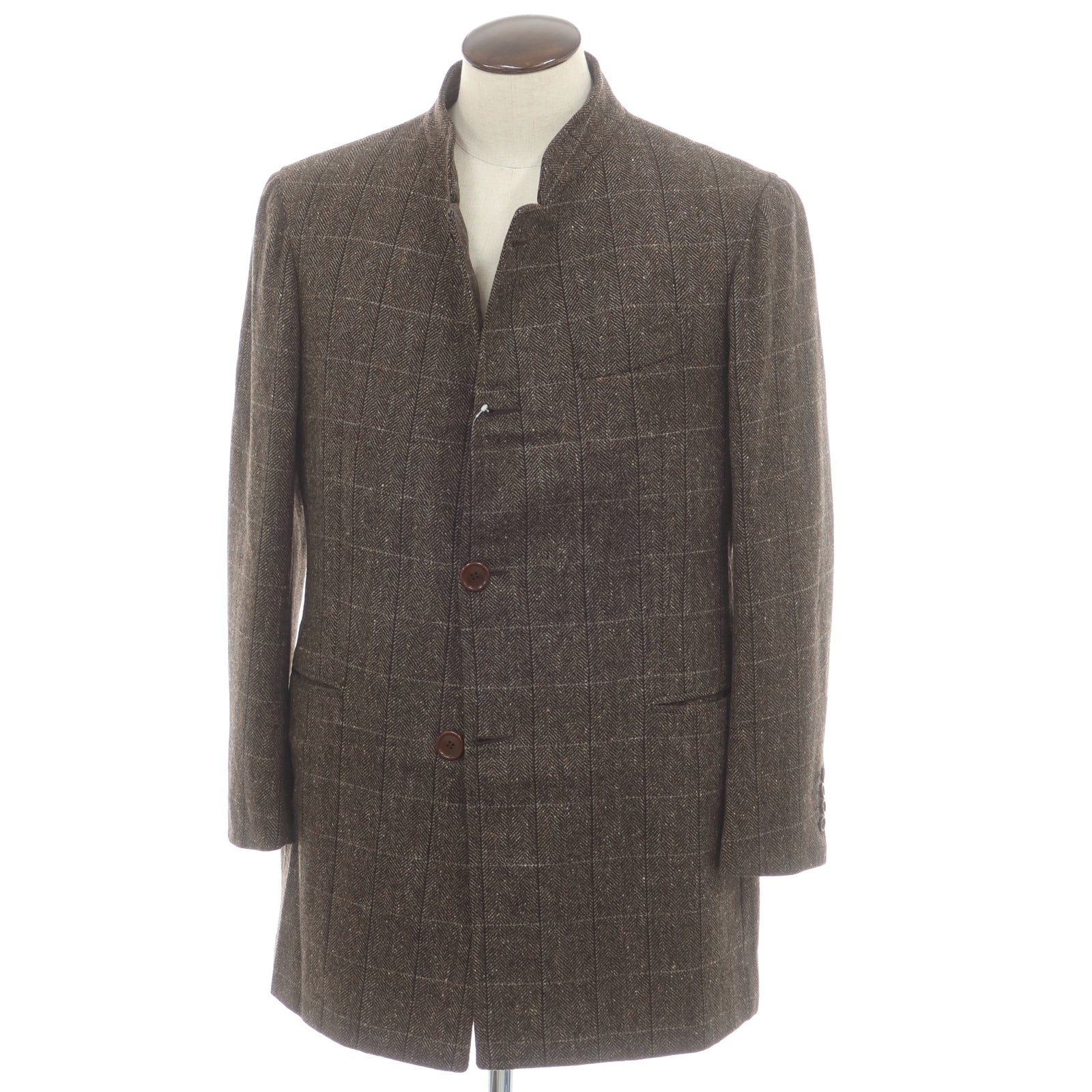 【中古】ラベラ サルトリア ナポレターナ La vera Sartoria Napoletana ウール ツイード ヘリンボーンチェック コート ブラウン【 50 】【 状態ランクB 】【 メンズ 】