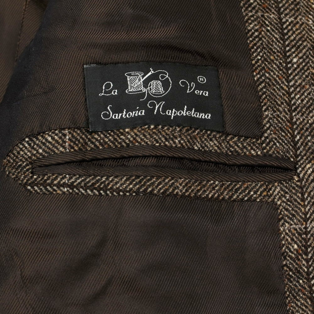 【中古】ラベラ サルトリア ナポレターナ La vera Sartoria Napoletana ウール ツイード ヘリンボーンチェック コート ブラウン【 50 】【 状態ランクB 】【 メンズ 】