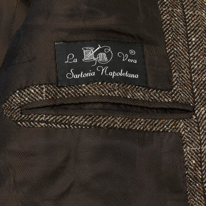 【中古】ラベラ サルトリア ナポレターナ La vera Sartoria Napoletana ウール ツイード ヘリンボーンチェック コート ブラウン【 50 】【 状態ランクB 】【 メンズ 】