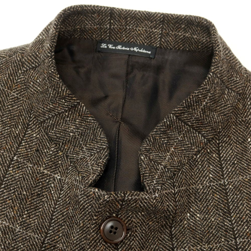 【中古】ラベラ サルトリア ナポレターナ La vera Sartoria Napoletana ウール ツイード ヘリンボーンチェック コート ブラウン【 50 】【 状態ランクB 】【 メンズ 】
