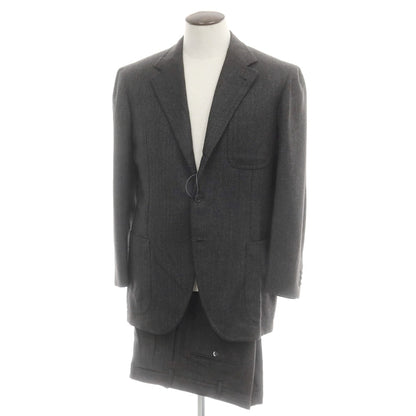 【中古】アントニオ パニコ Antonio Panico ヘリンボーンウール 3つボタンスーツ ダークグレー【 50 】【 状態ランクC 】【 メンズ 】