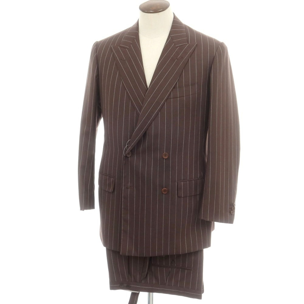 【中古】ルイジ パオロ カペッリ Luigi P.Cappelli ウール ストライプ ダブルスーツ ブラウンxホワイト【 サイズ50位（表記なし） 】【 状態ランクA 】【 メンズ 】 [DPD]