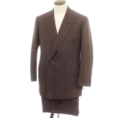 【中古】ルイジ パオロ カペッリ Luigi P.Cappelli ウール ストライプ ダブルスーツ ブラウンxホワイト【 50位（表記なし） 】【 状態ランクA 】【 メンズ 】