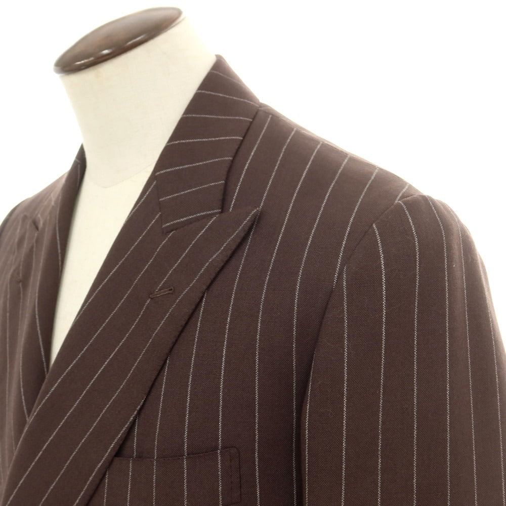 【中古】ルイジ パオロ カペッリ Luigi P.Cappelli ウール ストライプ ダブルスーツ ブラウンxホワイト【 50位（表記なし） 】【 状態ランクA 】【 メンズ 】