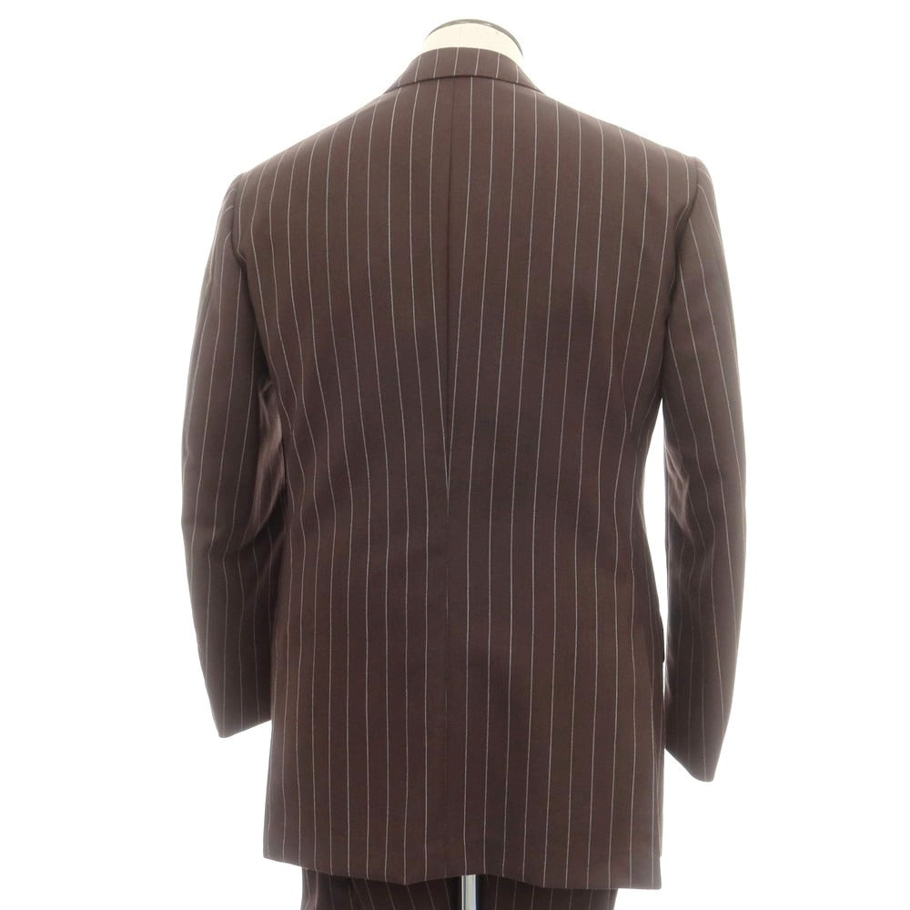 【中古】ルイジ パオロ カペッリ Luigi P.Cappelli ウール ストライプ ダブルスーツ ブラウンxホワイト【 サイズ50位（表記なし） 】【 状態ランクA 】【 メンズ 】 [DPD]