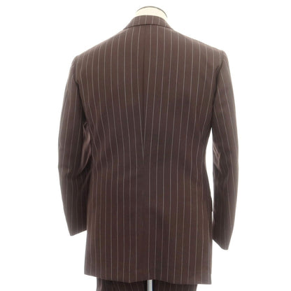 【中古】ルイジ パオロ カペッリ Luigi P.Cappelli ウール ストライプ ダブルスーツ ブラウンxホワイト【 50位（表記なし） 】【 状態ランクA 】【 メンズ 】