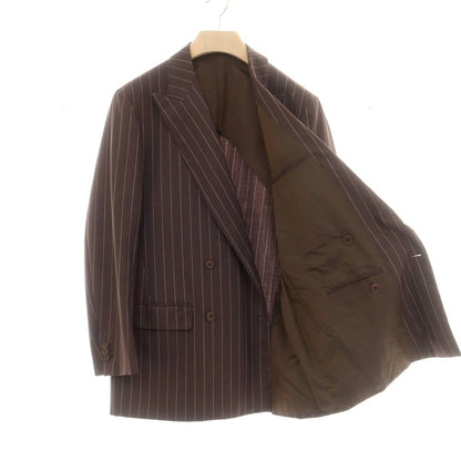 【中古】ルイジ パオロ カペッリ Luigi P.Cappelli ウール ストライプ ダブルスーツ ブラウンxホワイト【 50位（表記なし） 】【 状態ランクA 】【 メンズ 】