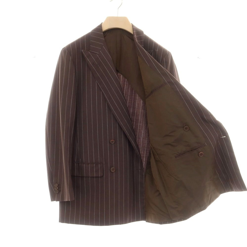 【SALE10%OFF/返品不可】【中古】ルイジ パオロ カペッリ Luigi P.Cappelli ウール ストライプ ダブルスーツ ブラウンxホワイト【 50位（表記なし） 】【 状態ランクA 】【 メンズ 】 [CPD]