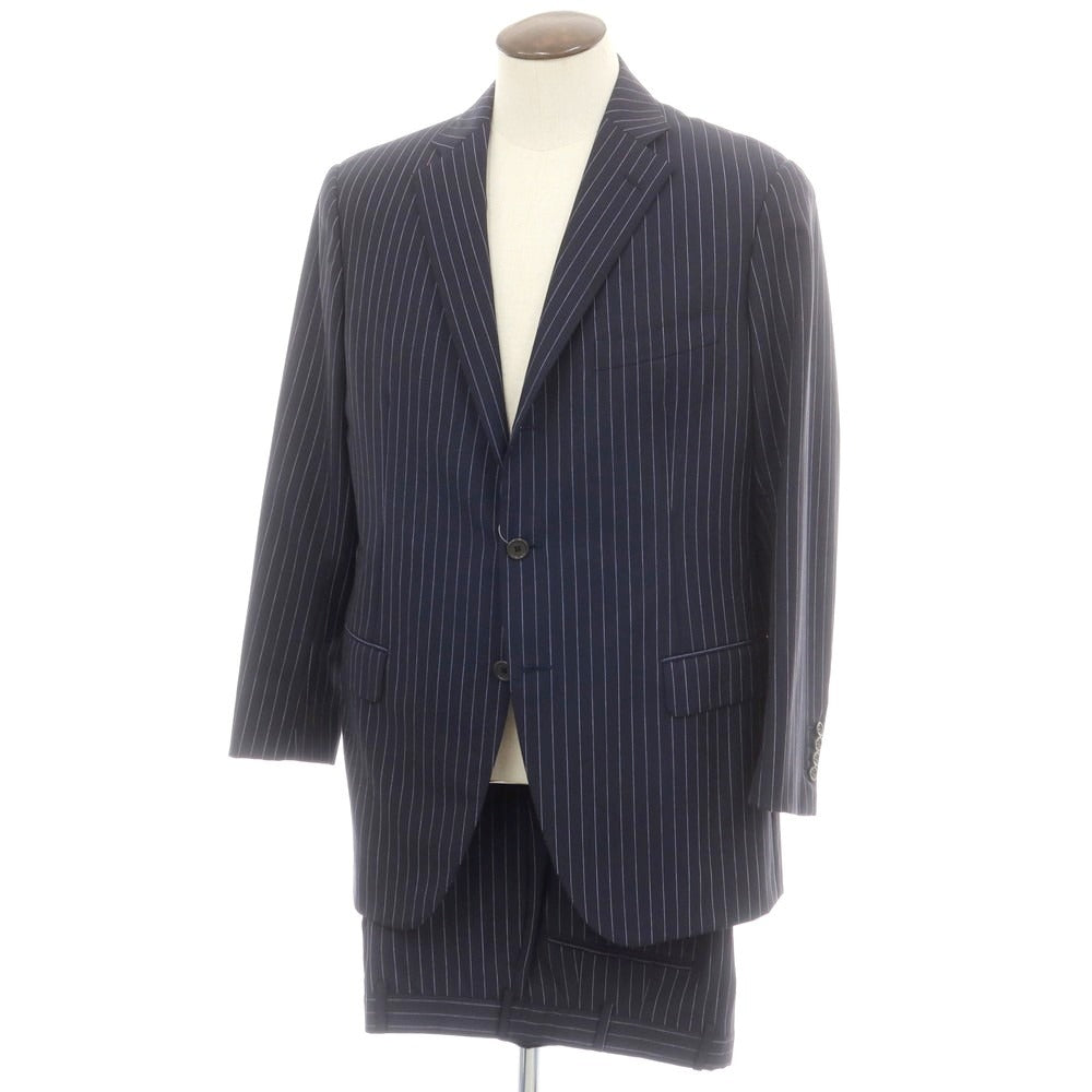 【中古】ベルベスト Belvest ウール ストライプ 3つボタンスーツ ダークネイビーxラベンダー【 52 Drop7R 】【 状態ランクB 】【 メンズ 】