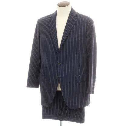 【中古】ベルベスト Belvest ウール ストライプ 3つボタンスーツ ダークネイビーxラベンダー【 52 Drop7R 】【 状態ランクB 】【 メンズ 】