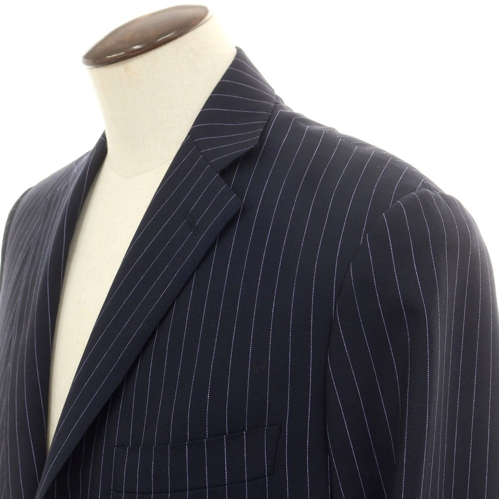 【中古】ベルベスト Belvest ウール ストライプ 3つボタンスーツ ダークネイビーxラベンダー【 52 Drop7R 】【 状態ランクB 】【 メンズ 】