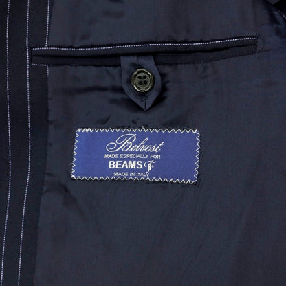 【中古】ベルベスト Belvest ウール ストライプ 3つボタンスーツ ダークネイビーxラベンダー【 52 Drop7R 】【 状態ランクB 】【 メンズ 】