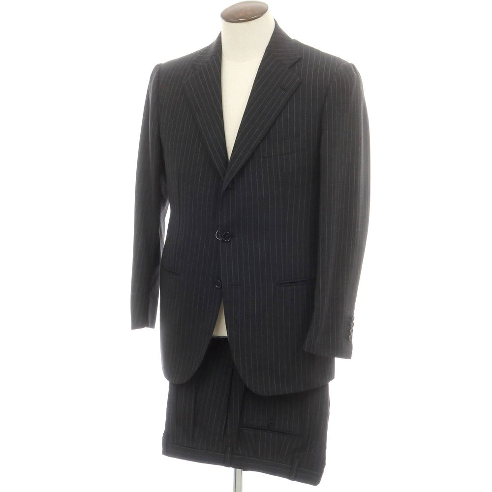 【中古】チェーザレ アットリーニ Cesare Attolini ウール ストライプ 3つボタンスーツ ダークグレー【 50 Drop6 】【 状態ランクB 】【 メンズ 】