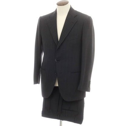 【中古】チェーザレ アットリーニ Cesare Attolini ウール ストライプ 3つボタンスーツ ダークグレー【 50 Drop6 】【 状態ランクB 】【 メンズ 】
