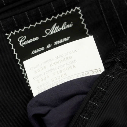 【中古】チェーザレ アットリーニ Cesare Attolini ウール ストライプ 3つボタンスーツ ダークグレー【 50 Drop6 】【 状態ランクB 】【 メンズ 】