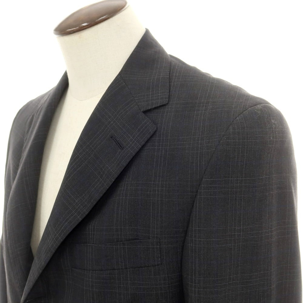 【中古】オックスフォード クローズ Oxxford Clothes ウール チェック 3つボタンスーツ ダークグレー【 上40/下34 】【 状態ランクB 】【 メンズ 】