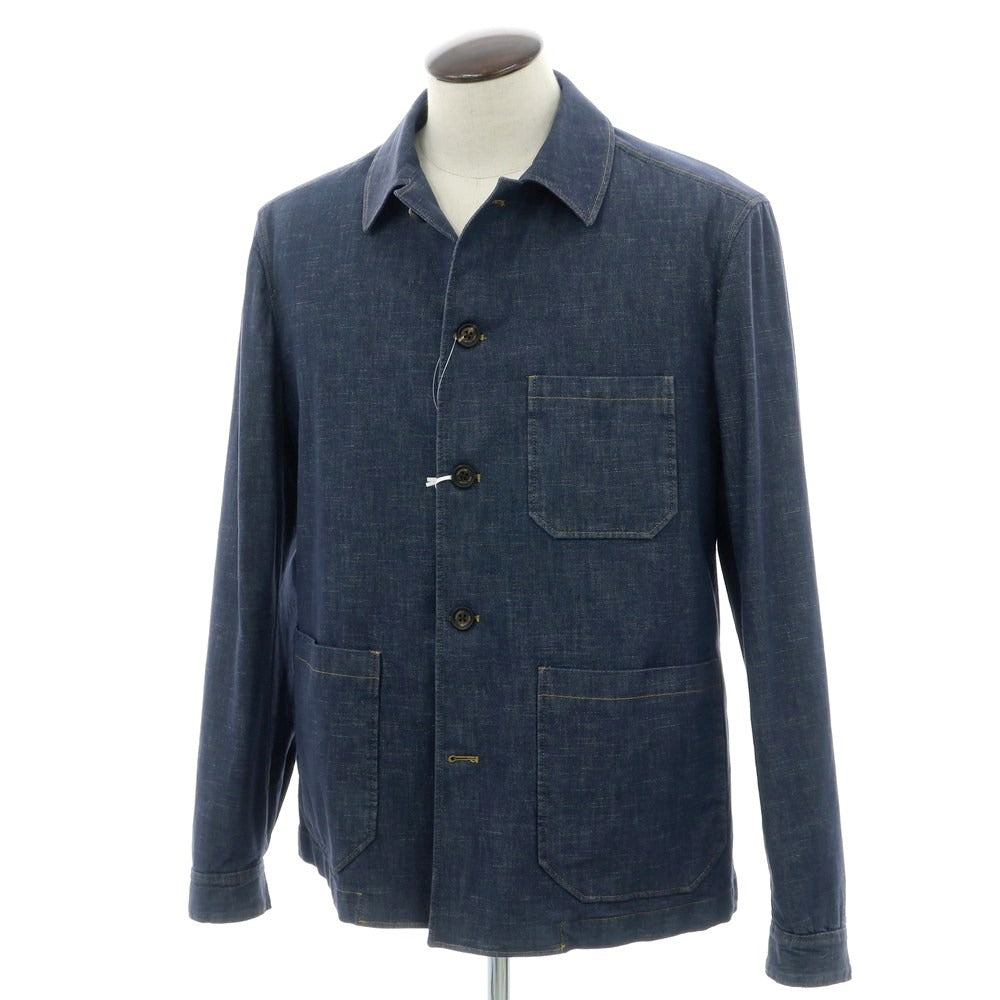 【中古】バニョーリサルトリアナポリ BAGNOLI SARTORIA NAPOLI ストレッチデニム カバーオール ジャケット ネイビー【 50 】【 状態ランクA 】【 メンズ 】
