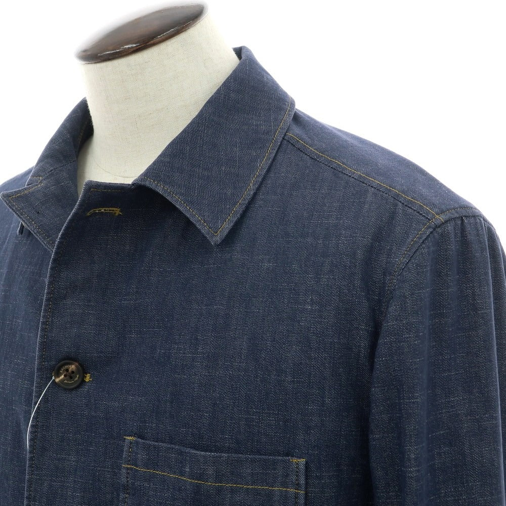 【中古】バニョーリサルトリアナポリ BAGNOLI SARTORIA NAPOLI ストレッチデニム カバーオール ジャケット ネイビー【 50 】【 状態ランクA 】【 メンズ 】