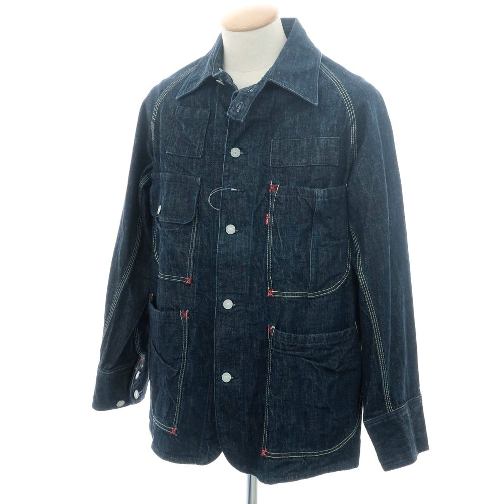 【中古】エヴィス EVISU 新恵美寿神頭 デニム カバーオール ジャケット Lot:1012 ネイビー【 40 】【 状態ランクB 】【 メンズ 】