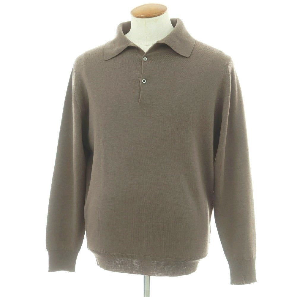 【中古】ジョンスメドレー JOHN SMEDLEY ハイゲージ ウール 長袖 ポロニット グレイッシュカーキ系【 M 】【 状態ランクA 】【 メンズ 】
