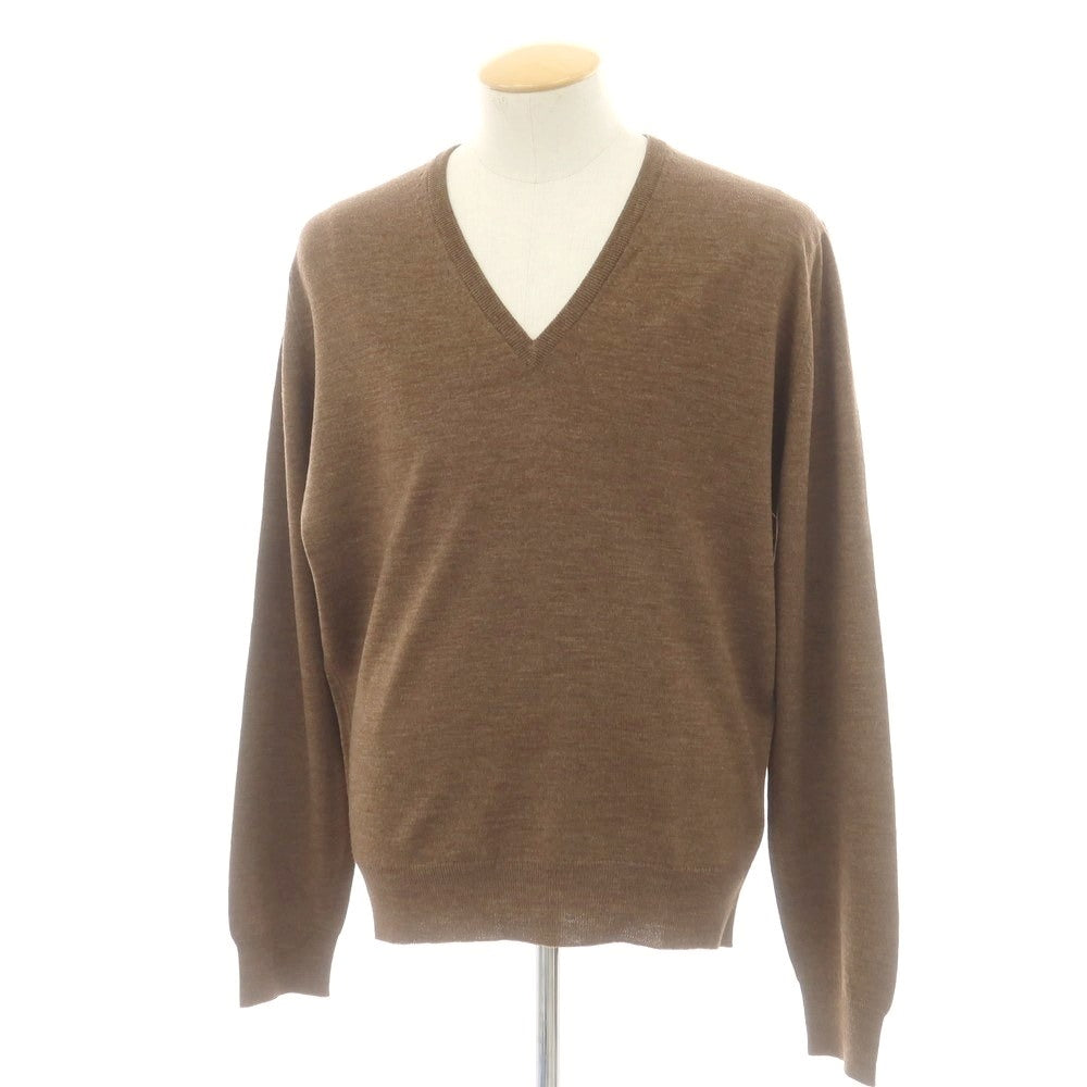 【中古】ジョンスメドレー JOHN SMEDLEY ハイゲージ ウール Vネック プルオーバーニット カーキブラウン【 M 】【 状態ランクB 】【 メンズ 】