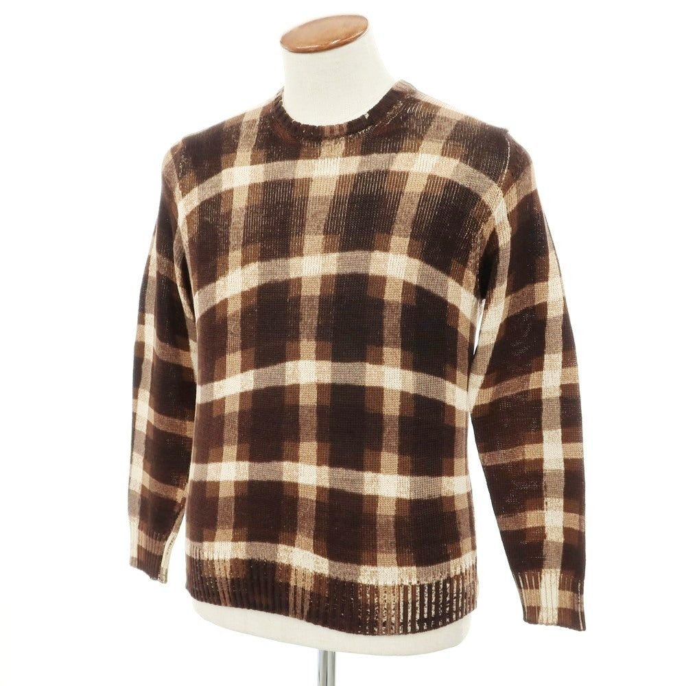[Used] CRUCIANI mid-gauge cotton check crew neck pullover knit, brown [50] [Condition rank D] [Men&
