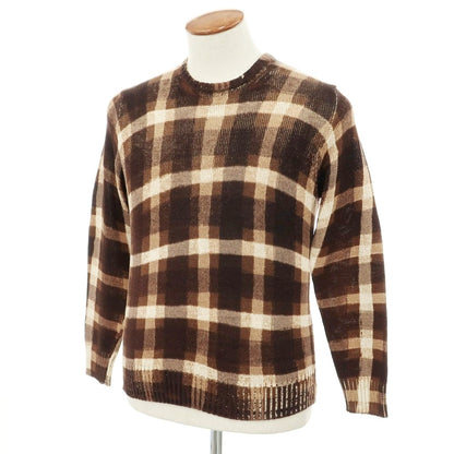 [Used] CRUCIANI mid-gauge cotton check crew neck pullover knit, brown [50] [Condition rank D] [Men&