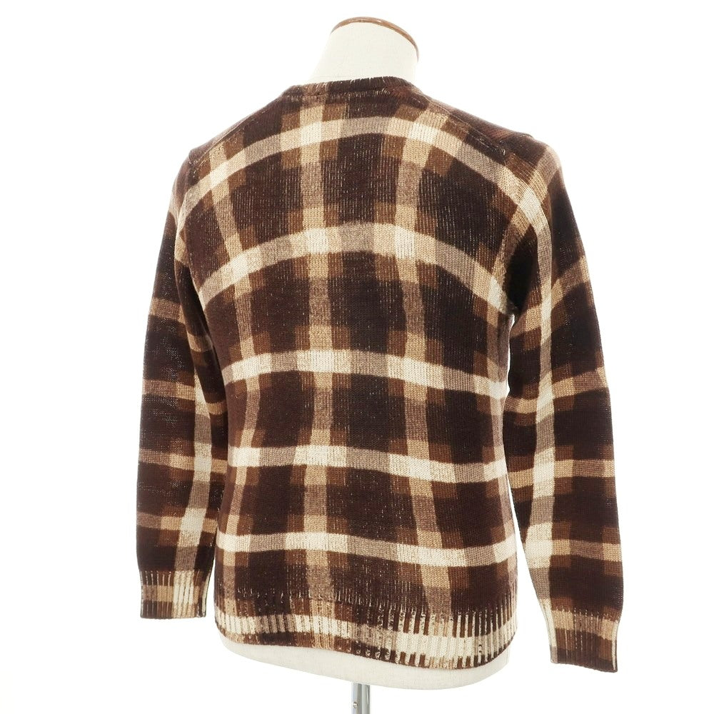 [Used] CRUCIANI mid-gauge cotton check crew neck pullover knit, brown [50] [Condition rank D] [Men&