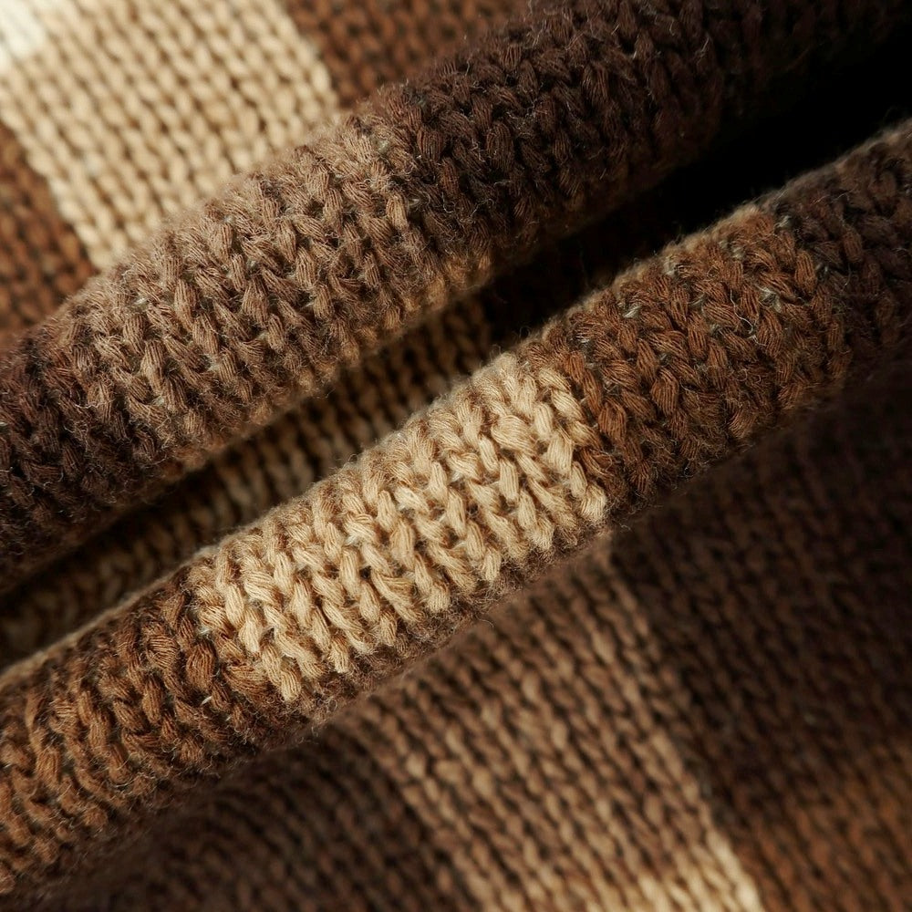 [Used] CRUCIANI mid-gauge cotton check crew neck pullover knit, brown [50] [Condition rank D] [Men&