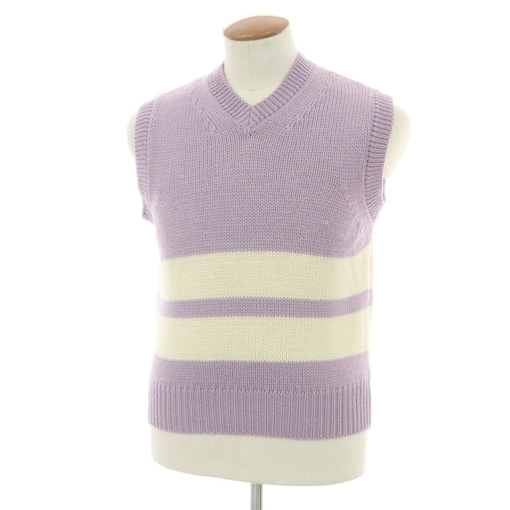 【中古】ドリスヴァンノッテン DRIES VAN NOTEN ウール Vネック ニットベスト ラベンダーxアイボリー【 M 】【 状態ランクB 】【 メンズ 】