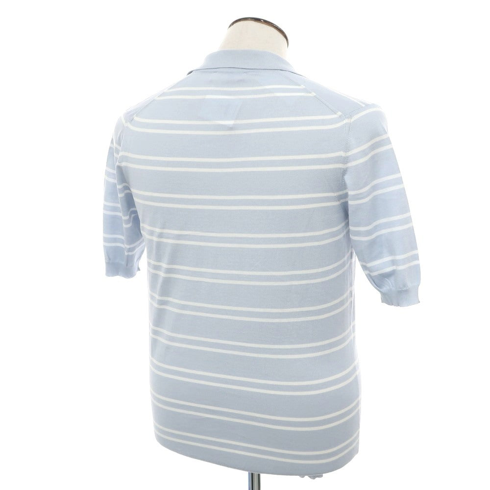 [Used] Cesare Attolini High gauge cotton striped skipper polo knit Light dull blue x white [50] [Condition rank A] [Men&