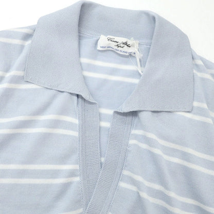 [Used] Cesare Attolini High gauge cotton striped skipper polo knit Light dull blue x white [50] [Condition rank A] [Men&