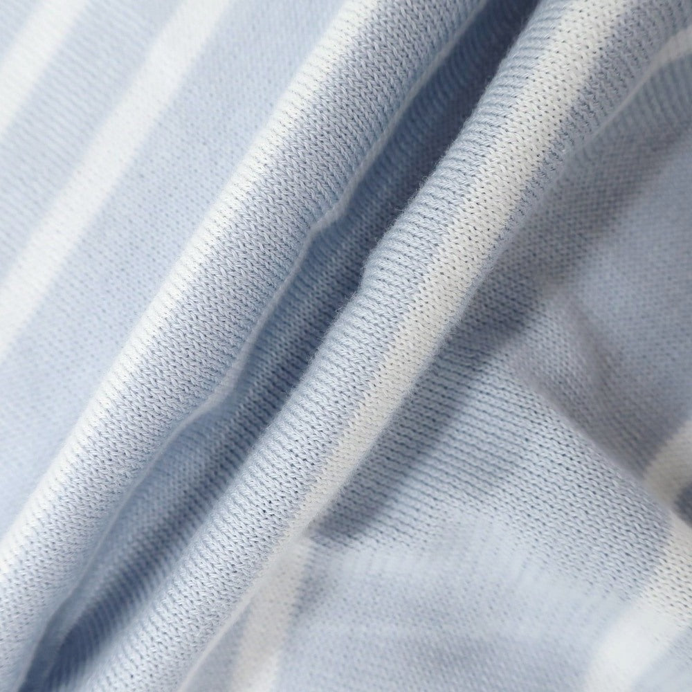 [Used] Cesare Attolini High gauge cotton striped skipper polo knit Light dull blue x white [50] [Condition rank A] [Men&