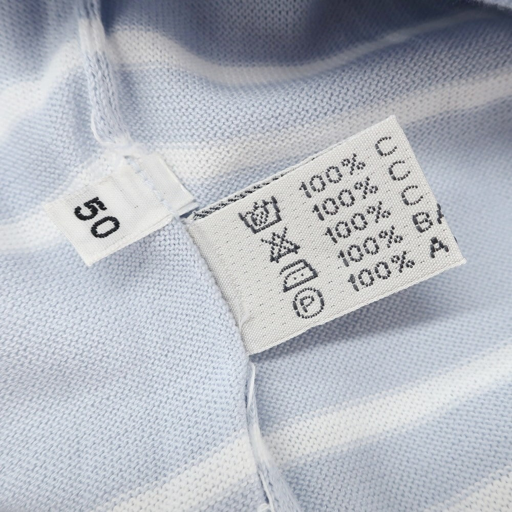 [Used] Cesare Attolini High gauge cotton striped skipper polo knit Light dull blue x white [50] [Condition rank A] [Men&