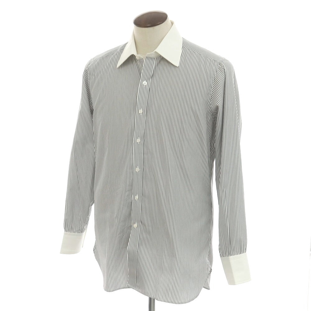 【中古】【未使用】ターンブル＆アッサー Turnbull &amp; Asser コットン ストライプ レギュラーカラー クレリック ドレスシャツ ホワイトxダークグレー【 42 】【 状態ランクS 】【 メンズ 】