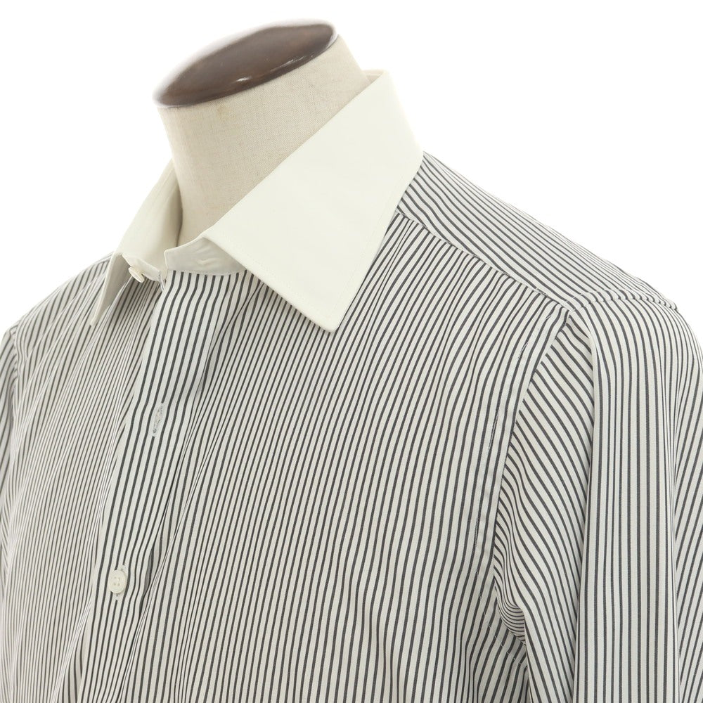 【中古】【未使用】ターンブル＆アッサー Turnbull &amp; Asser コットン ストライプ レギュラーカラー クレリック ドレスシャツ ホワイトxダークグレー【 42 】【 状態ランクS 】【 メンズ 】