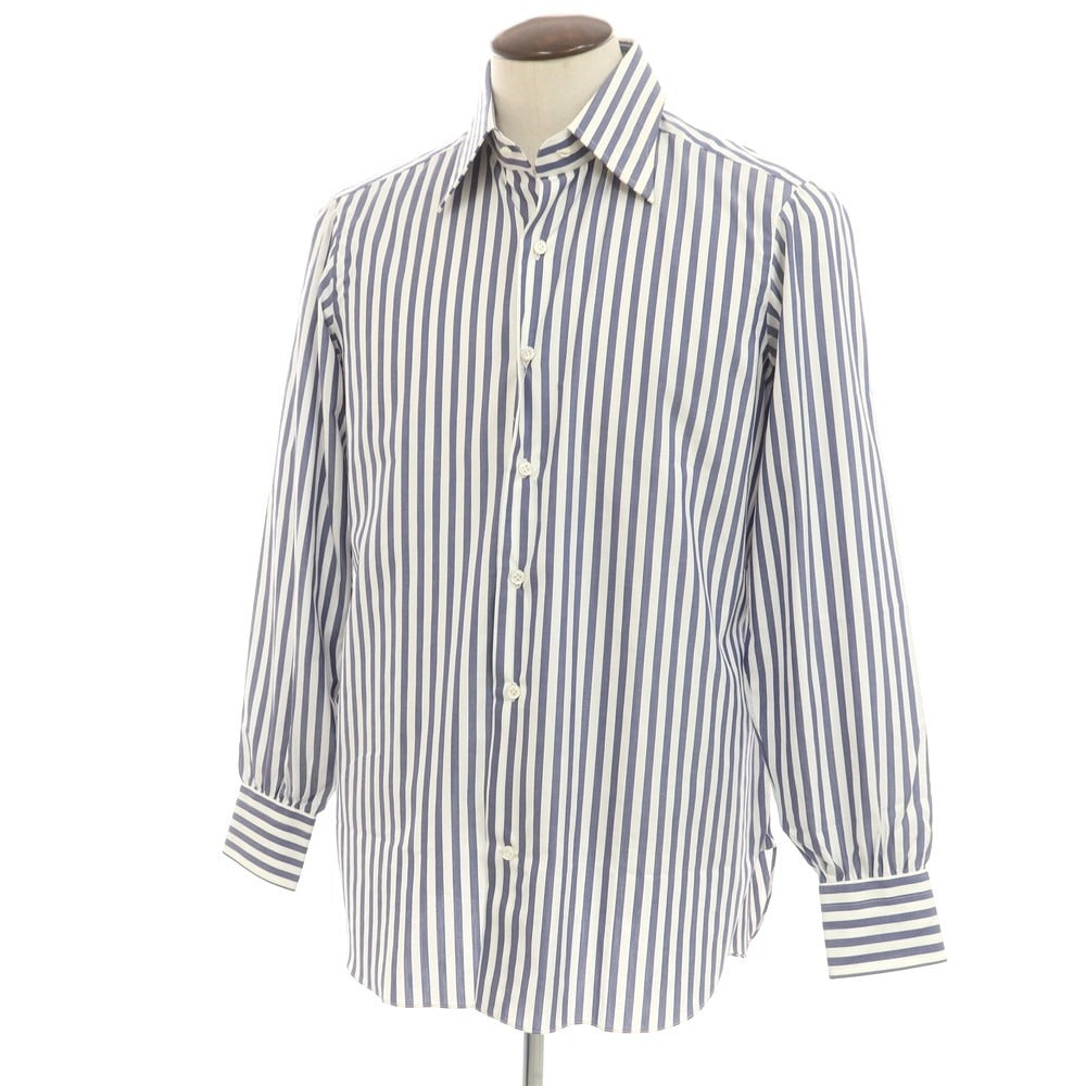 [Used] Sartoria Attolini Broad Cotton Striped Dress Shirt White x Navy [42] [Condition Rank A] [Men&