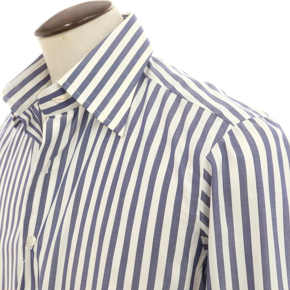 [Used] Sartoria Attolini Broad Cotton Striped Dress Shirt White x Navy [42] [Condition Rank A] [Men&