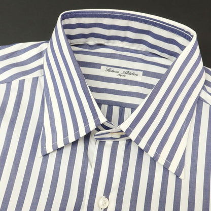 [Used] Sartoria Attolini Broad Cotton Striped Dress Shirt White x Navy [42] [Condition Rank A] [Men&