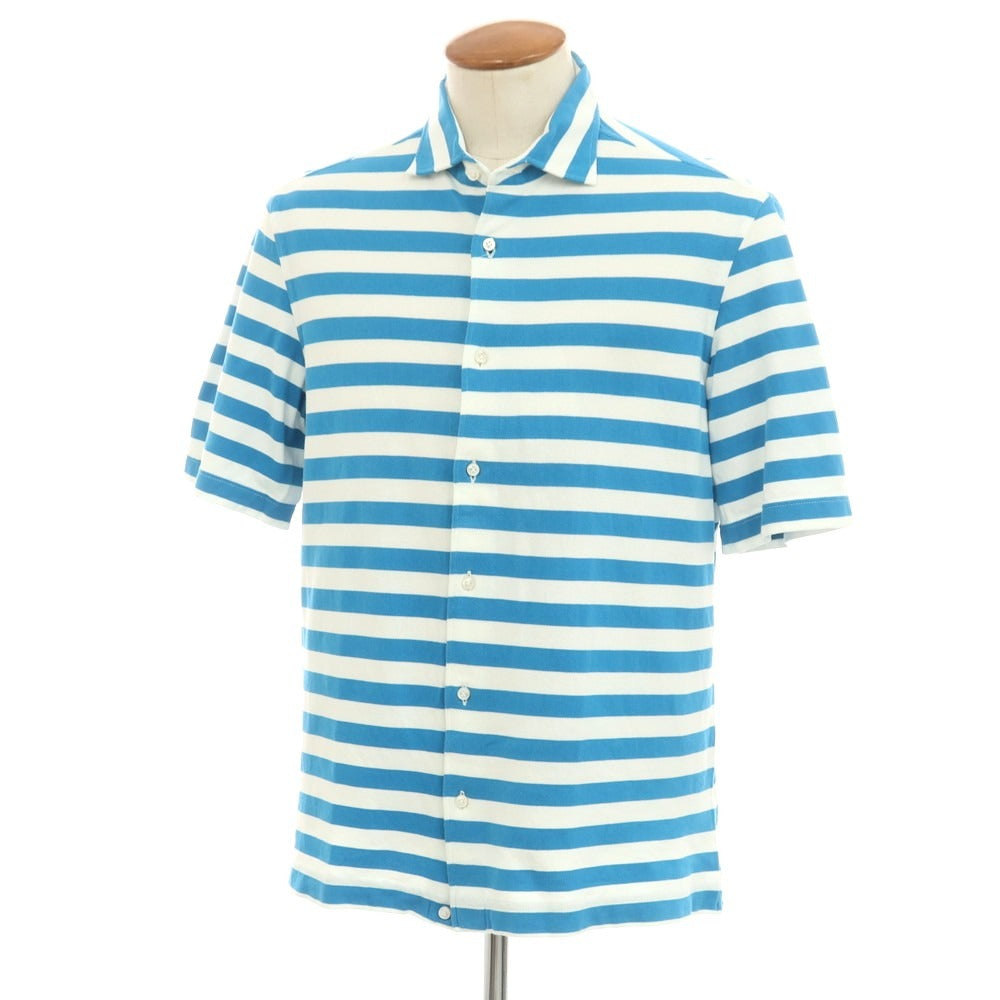 [Used] Luigi Borrelli Pique Cotton Striped Short Sleeve Shirt Polo Shirt Blue x White [M] [Condition Rank B] [Men&
